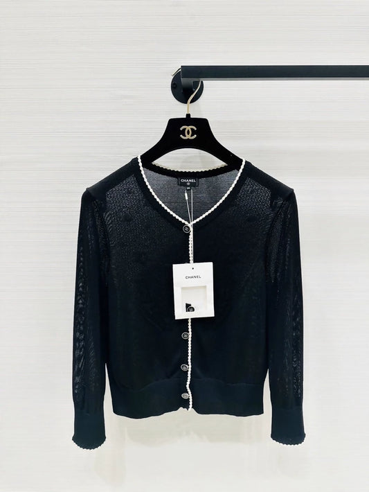 Chanel 24B black knit cardigan w