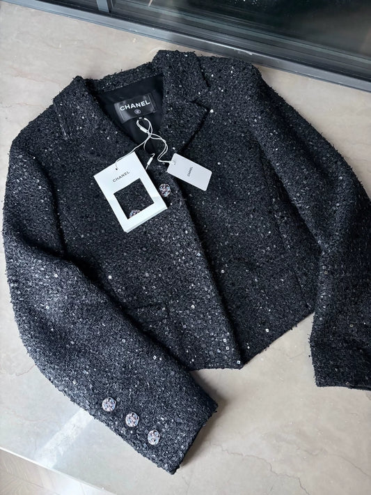 Chanel 24S Black Sequined tweed Jacket