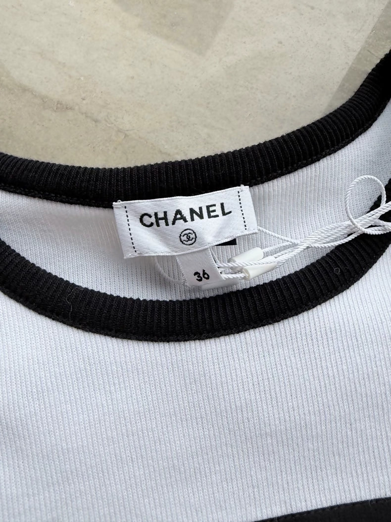 Chanel 23c black and white striped t-shirt