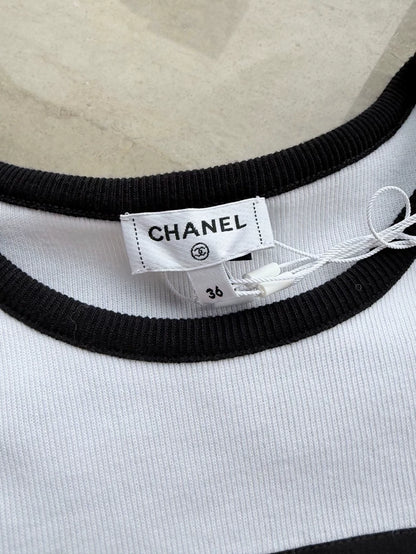 Chanel 23c black and white striped t-shirt