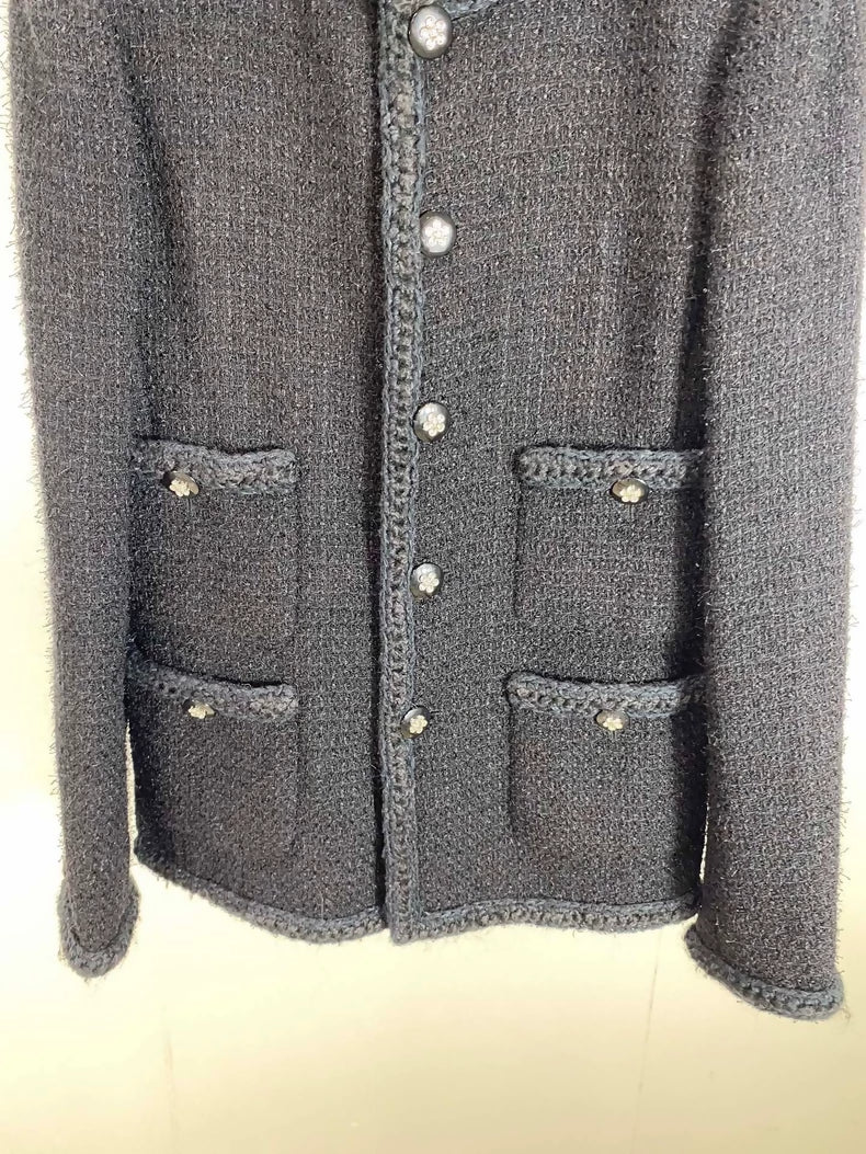 Chanel 23K bleu camellia button four-pocket jacket