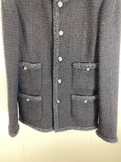 Chanel 23K bleu camellia button four-pocket jacket