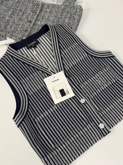 Chanel 25P Blue and White Striped Vest