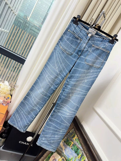 Chanel 25P blue pearl print jeans