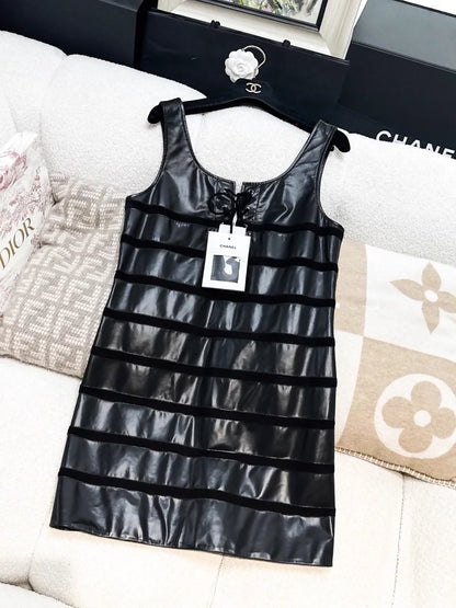 Chanel Spring/Summer 2024 black striped leather dress