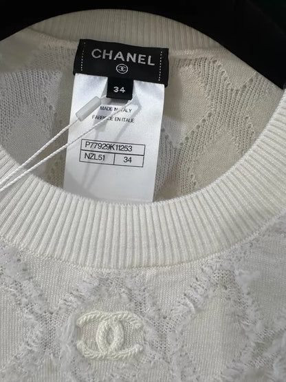 Chanel 24k white cashmere knit top