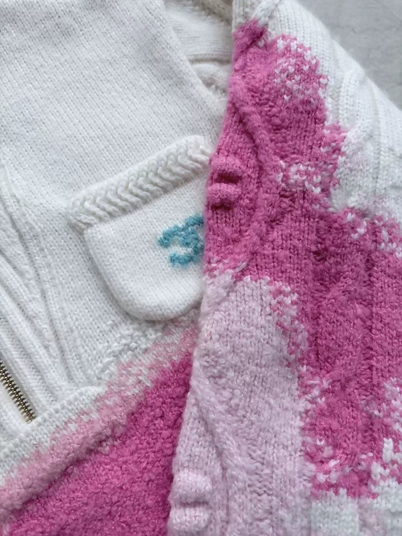 Chanel 22N Pink Gradient White Knit Sweater