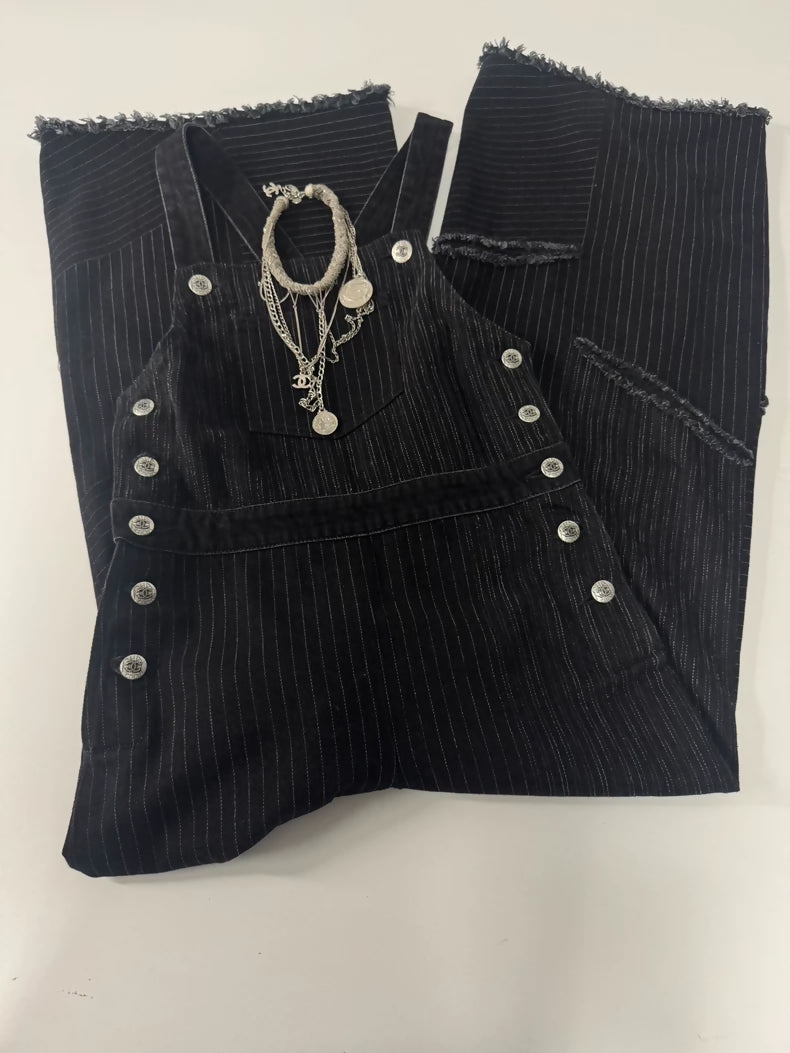 Chanel 22C Grey/Black Denim jumpsuit