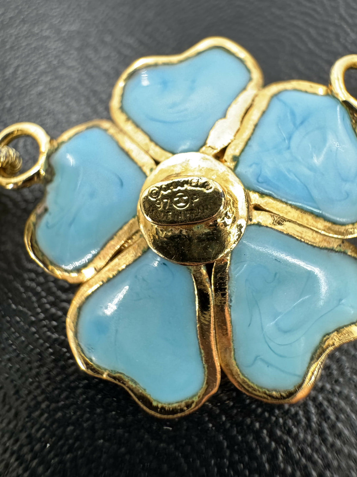 Chanel 97P Blue Gripoix Camellias Pearls Necklace