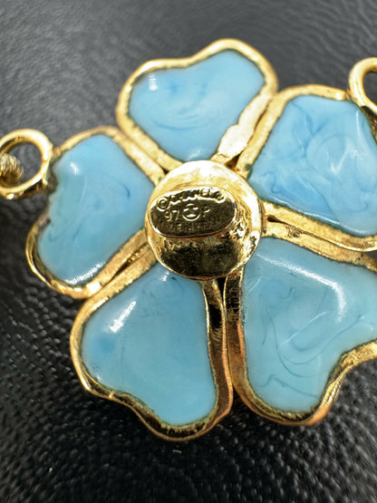 Chanel 97P Blue Gripoix Camellias Pearls Necklace
