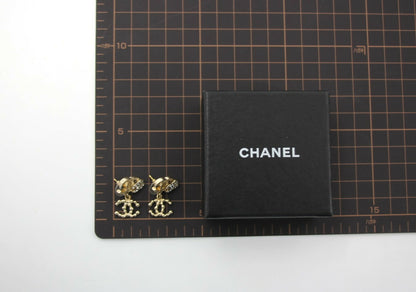 Chanel Vintage 10A Rhinestone Metal Triple CC Stud Earrings