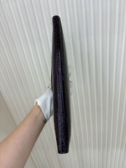 Hermes Kelly cut purple prunoir shiny crocodile palladium hardware