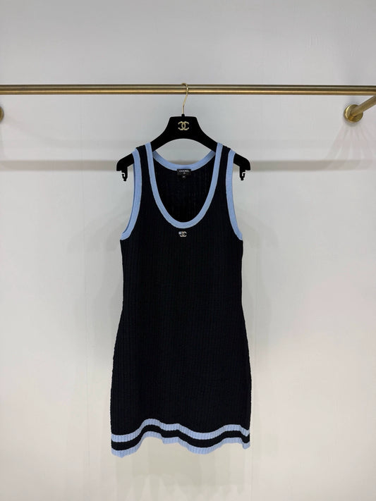 Chanel 24B blue and black knitted dress