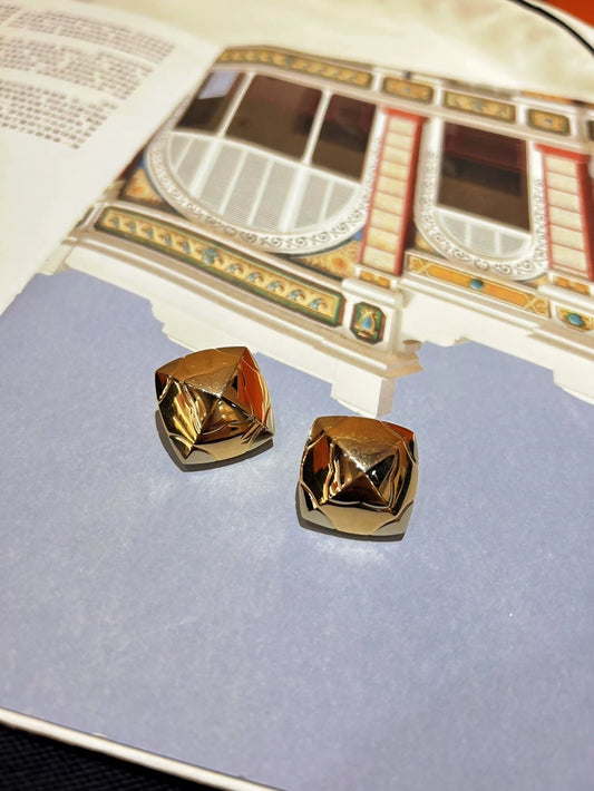 Bvlgari Antique Pyramid Two-Tone Gold Earrings