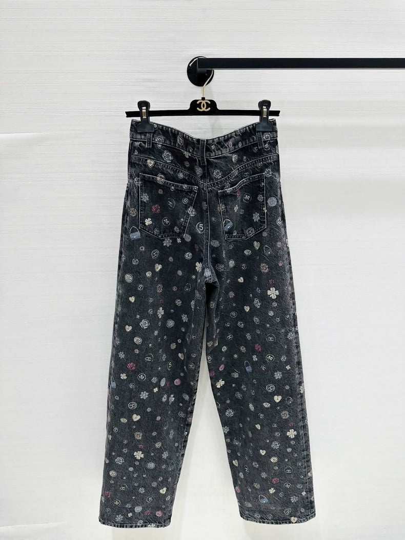 Chanel 25b wide-leg print denim jeans