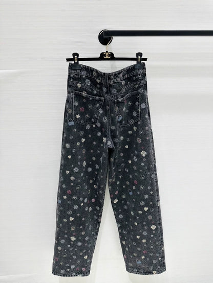 Chanel 25b wide-leg print denim jeans