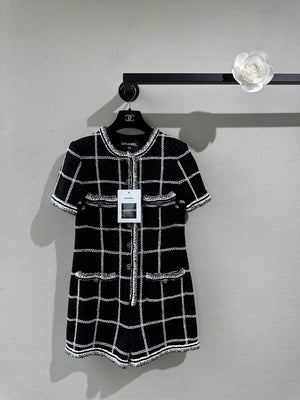 Chanel 20S Black and White tweed Silver Check Jumpsuit