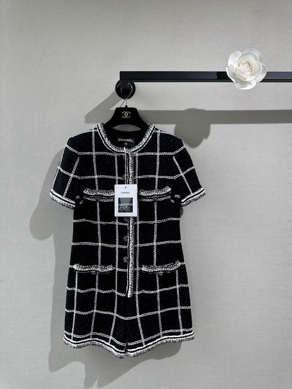 Chanel 20S Black and White tweed Silver Check Jumpsuit