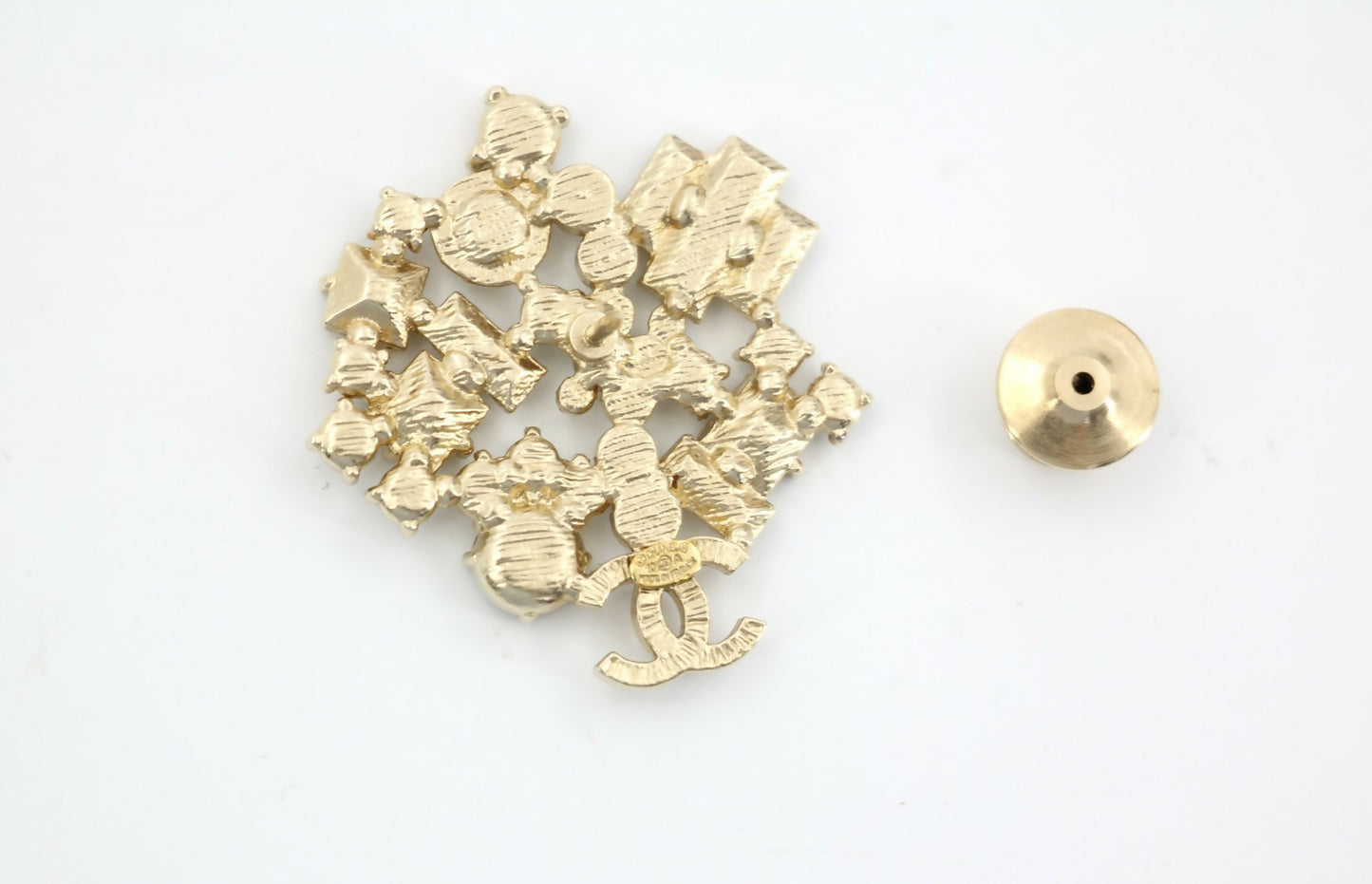 Chanel Vintage 10A Rhinestone Irregular Geometric Pattern Gold Brooch
