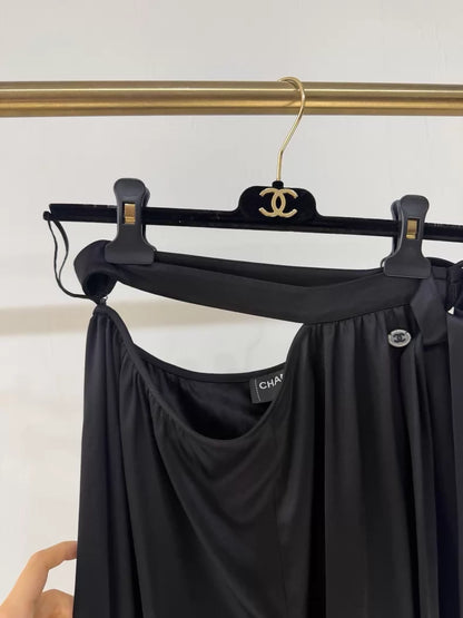Chanel Black Crop Silk Wide-Leg Pants