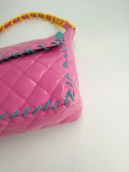 Chanel 1994 Vintage Pink Vinyl Jumbo Flap Bag