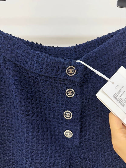 Chanel 24P Blue Tweed Wide-Leg Pants