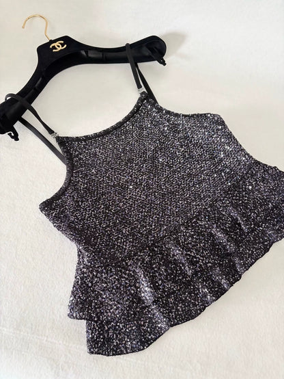 Chanel 25P Black Purple Sequined top