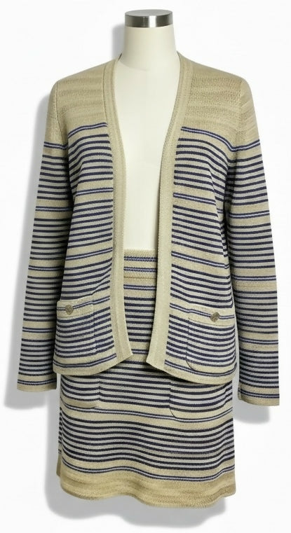 Chanel 19C La Pausa SET Striped Cardigan Jacket & Skirt FR 42/44