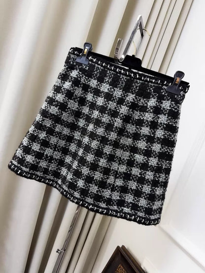 Chanel black and silver Damier tweed skirt