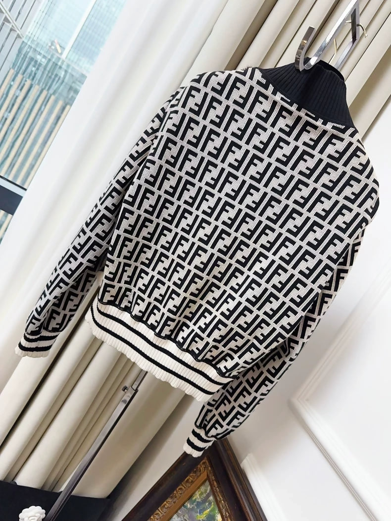 Fendi black and cream white double F monogram mink fur jacket