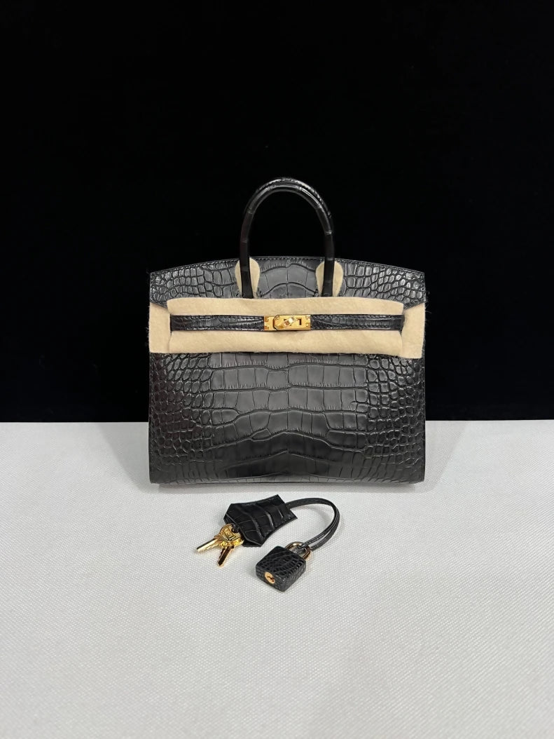 Hermes Birkin 20 black matte Alligator leather gold hardware