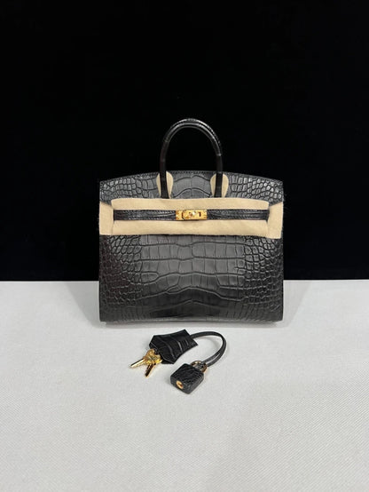 Hermes Birkin 20 black matte Alligator leather gold hardware