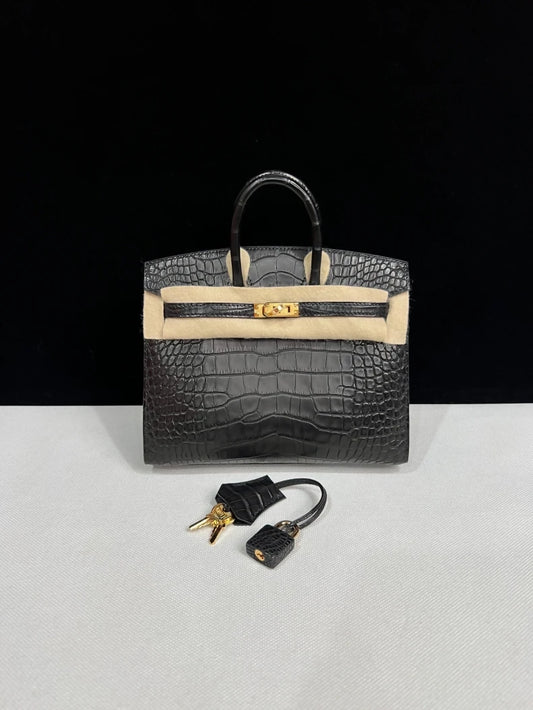Hermes Birkin 20 black matte Alligator leather gold hardware