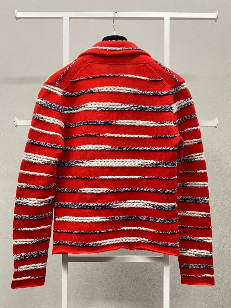 Chanel 20S red and white striped cashmere cardigan