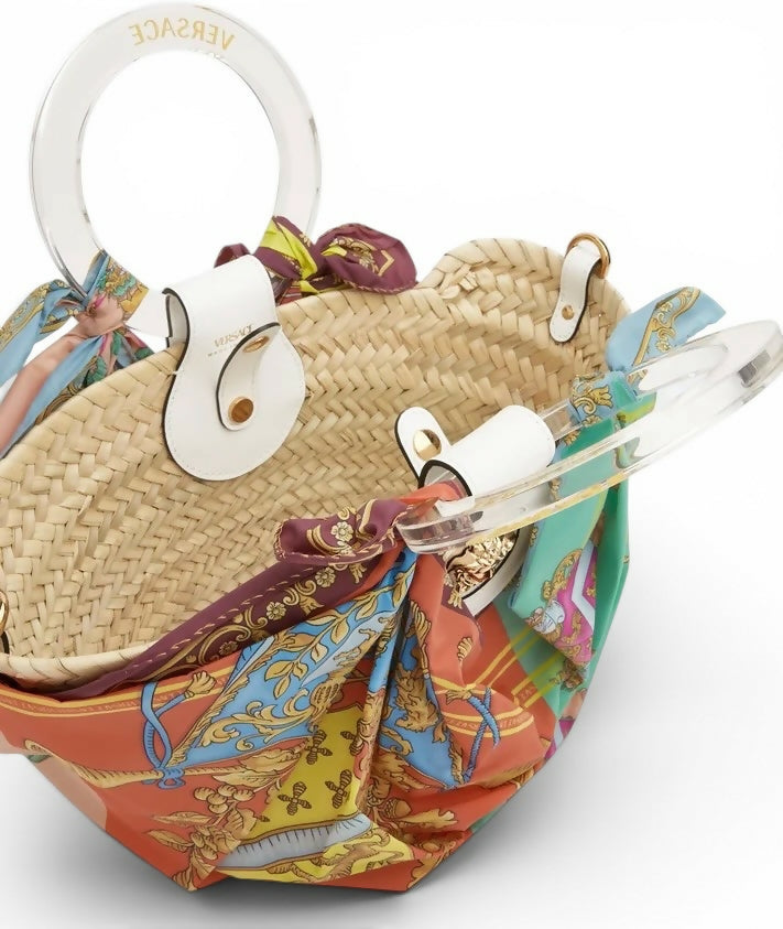 Versace 2022 La Medusa Small Straw Raffia Silk Bag