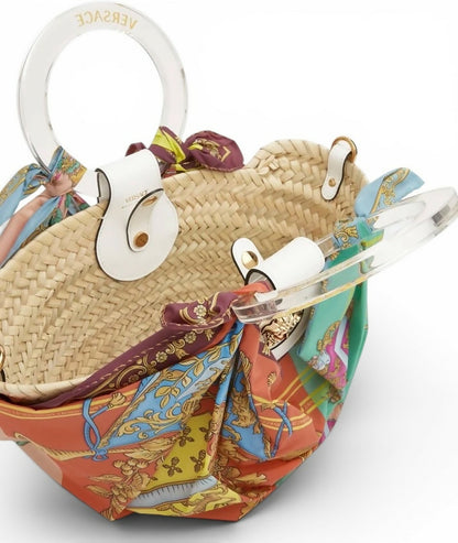 Versace 2022 La Medusa Small Straw Raffia Silk Bag