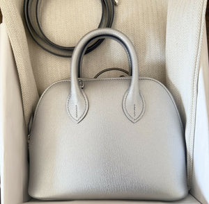 Hermès Mini Bolide Metallic Silver (Argent) Chèvre Mysore with Palladium Hardware
