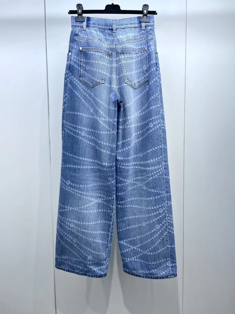 Chanel 25C pearl chain wide-leg jeans