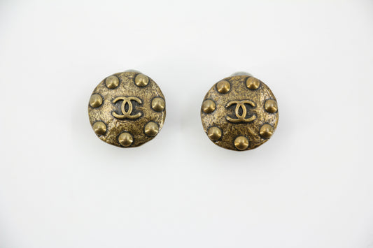 Chanel Vintage 97A Metal Bronze Round Clip-on Earrings