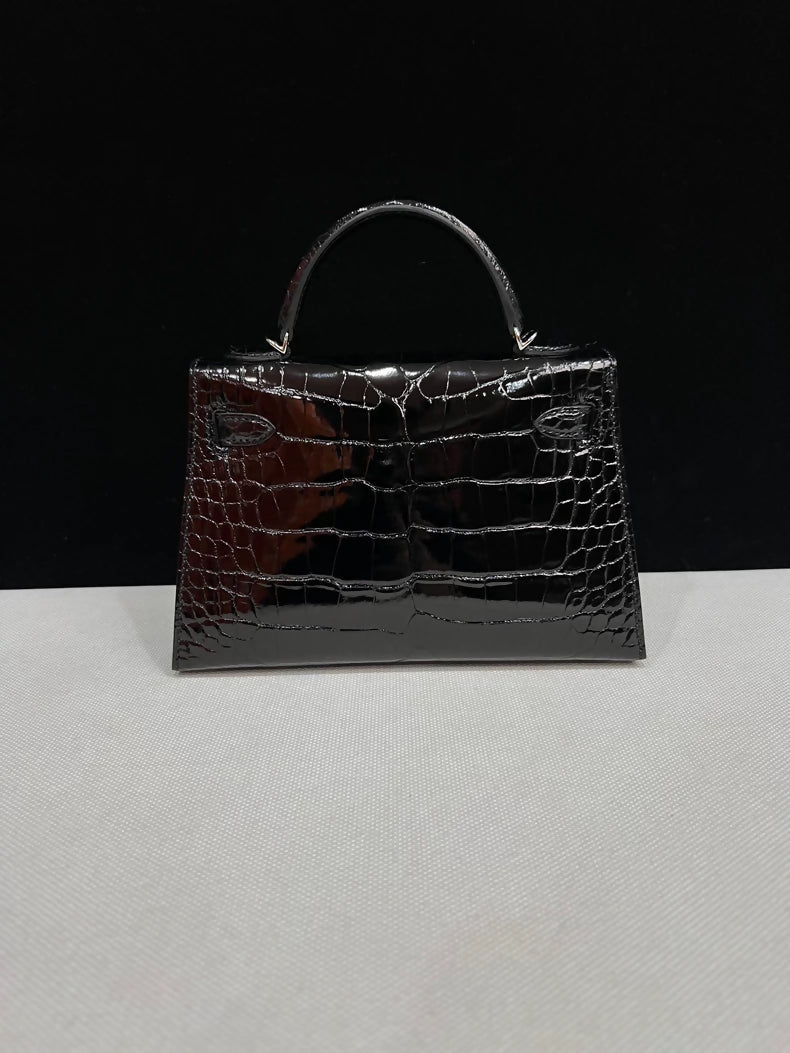Hermes mini kelly black Shiny Leather Palladium Hardware