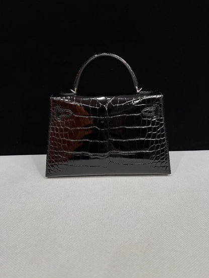 Hermes mini kelly black Shiny Leather Palladium Hardware