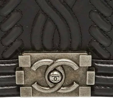 Chanel 13A Paris Edinburgh Black Lambskin Old Medium Embossed Celtic Knot Boy Flap Bag