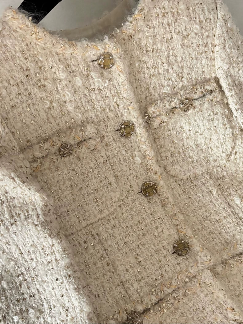 Chanel 19A ecru gold tweed jacket