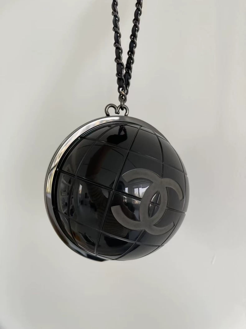 Chanel 13 Black Plexiglass CC Globe Minaudière Clutch Black Hardware