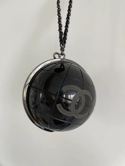 Chanel 13 Black Plexiglass CC Globe Minaudière Clutch Black Hardware