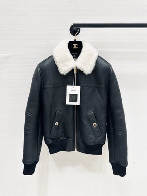 Chanel 26B black and white shearling coat