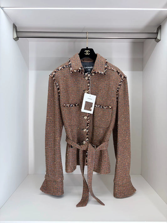 Chanel 25A Brown Tweed Sequined Jacket