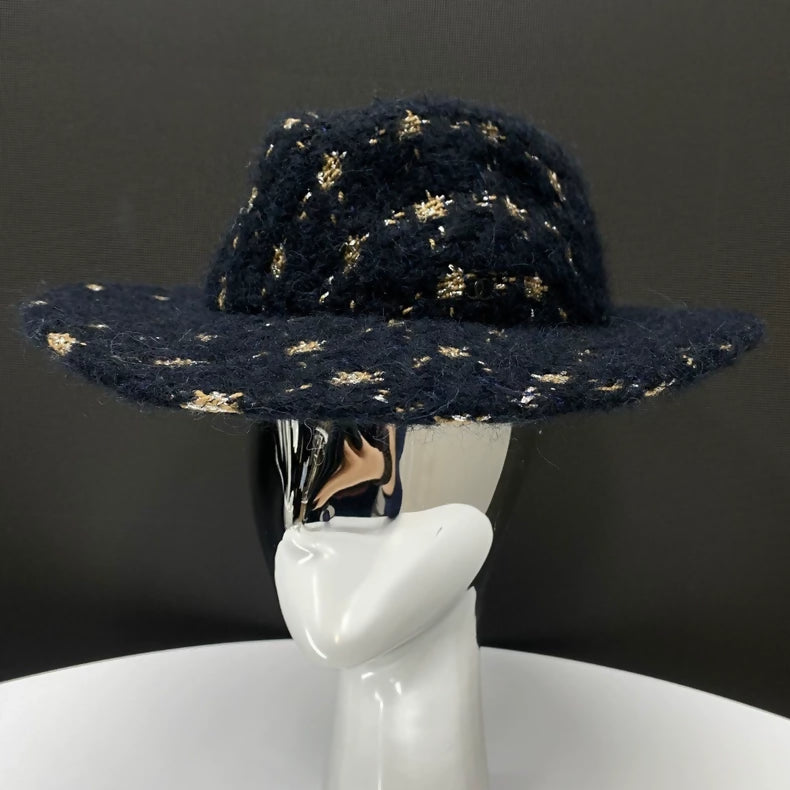 Chanel 19k black and gold houndstooth hat