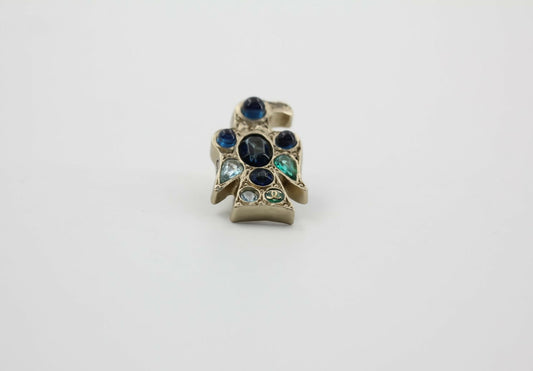 Chanel Vintage 07A Gripoix Blue Black & Green Eagle Brooch