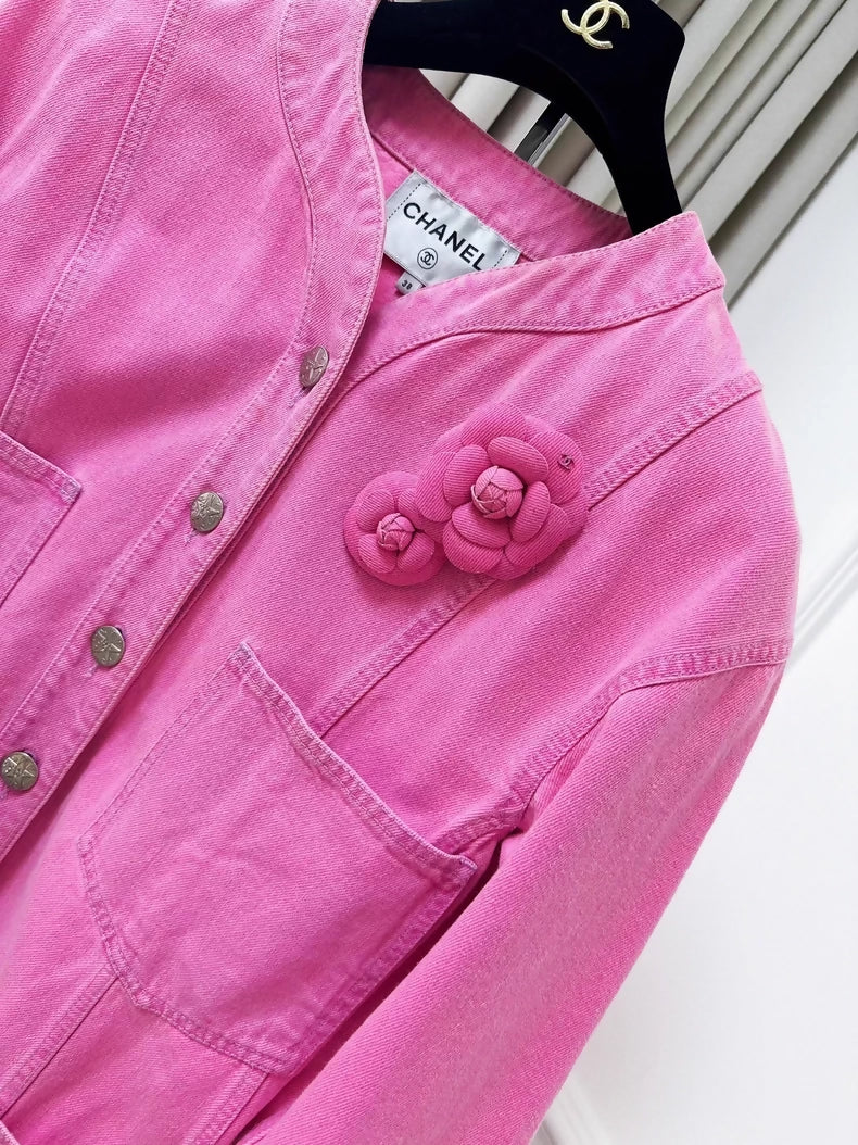 Chanel 21S  pink camellia denim jacket